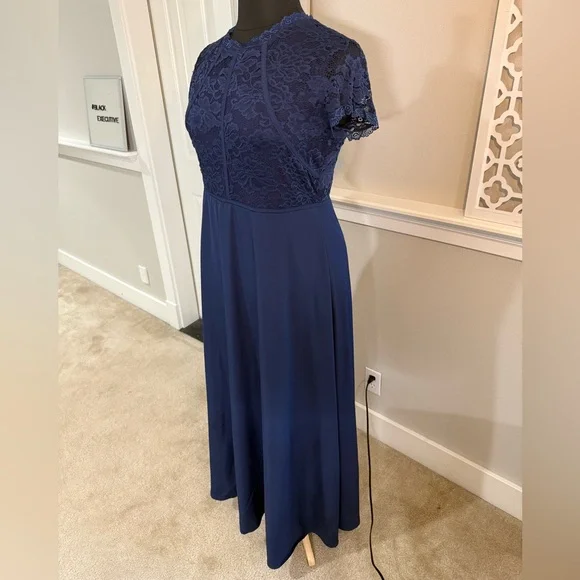 Chic Navy Blue Lace Maxi Dress - Picture 3 of 13